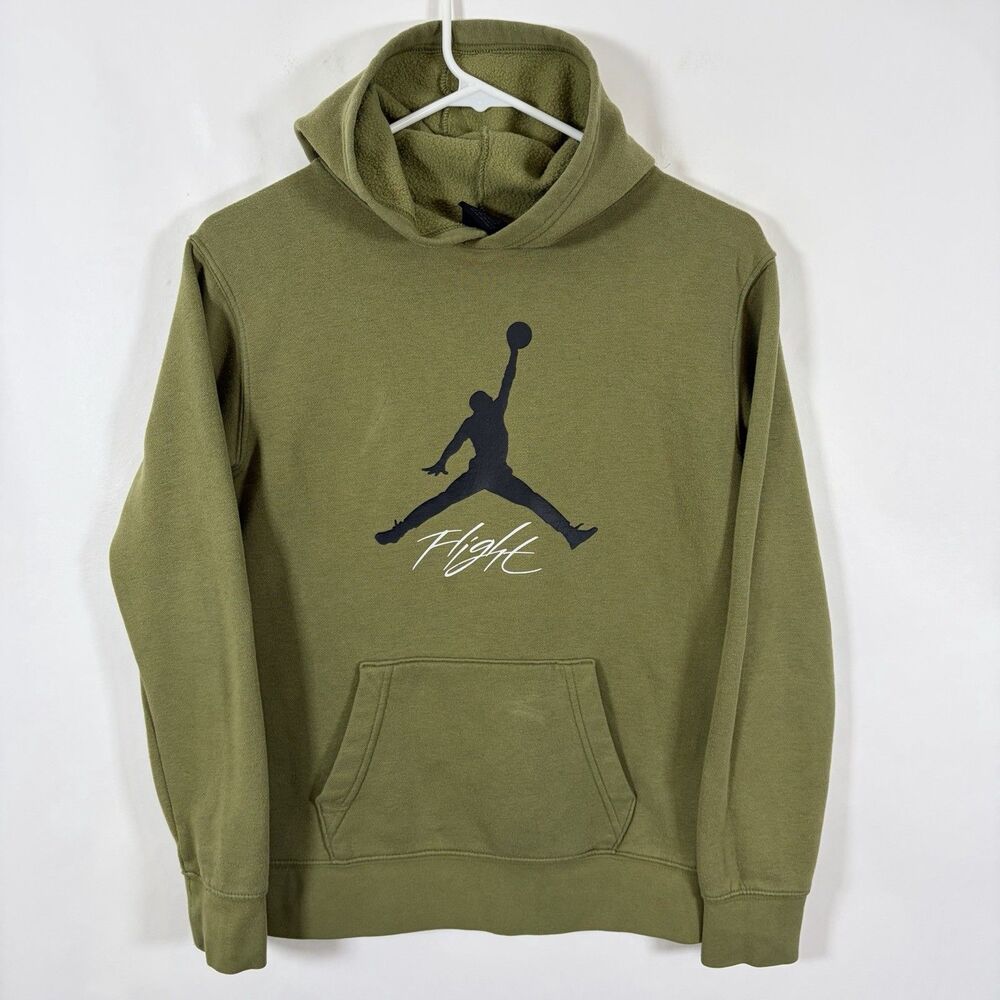 Jordan Flight Hoodie Youth Boys Size Large 12-13 Yrs Olive Green Pullover Nike